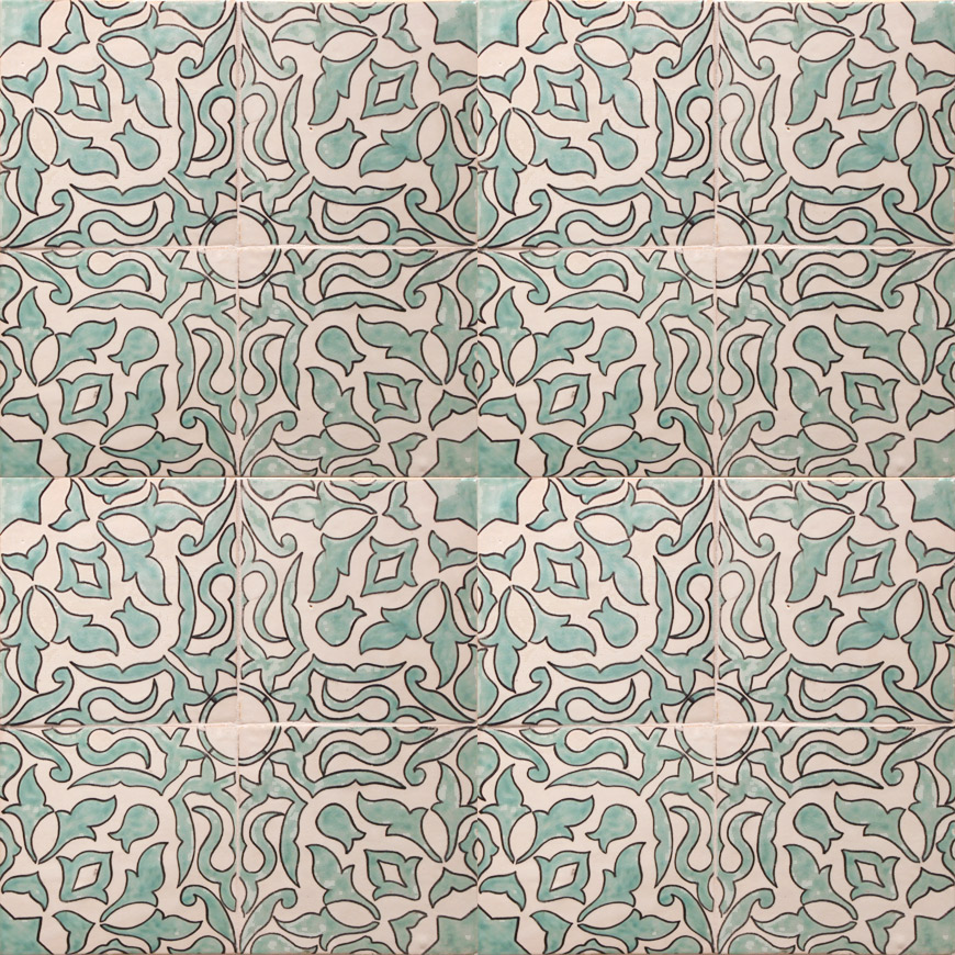 Mosaic House Moroccan tile HPC Custom G 12-1 Light Green White {hand painted handpainted 6x6}